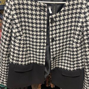 Talbots Womens Houndstooth Black White Wool Blend Blazer, size 14w
